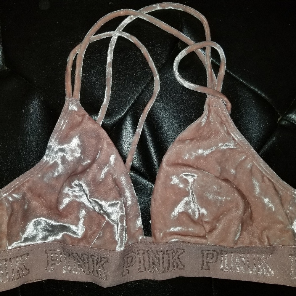 PINK velvey cross bra